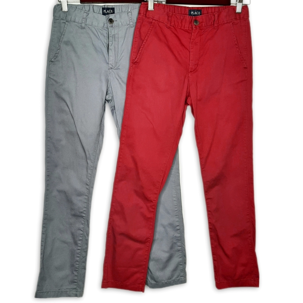 Lot of 2 Children's Place Chino Pants, Gray and Red, Size 12